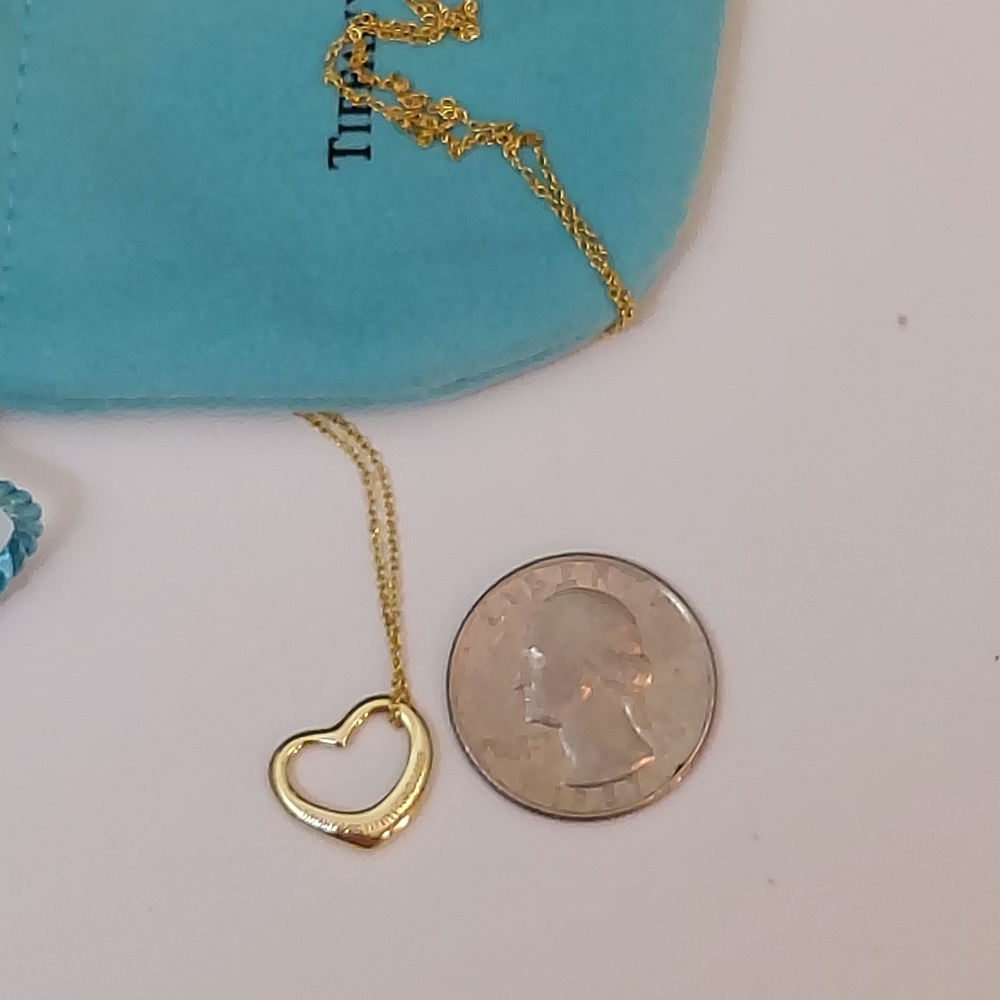 🟢Tiffany & Co🟢 Elsa Peretti Open Heart Pendant Necklace 18K Yellow Gold - Picture 5 of 16